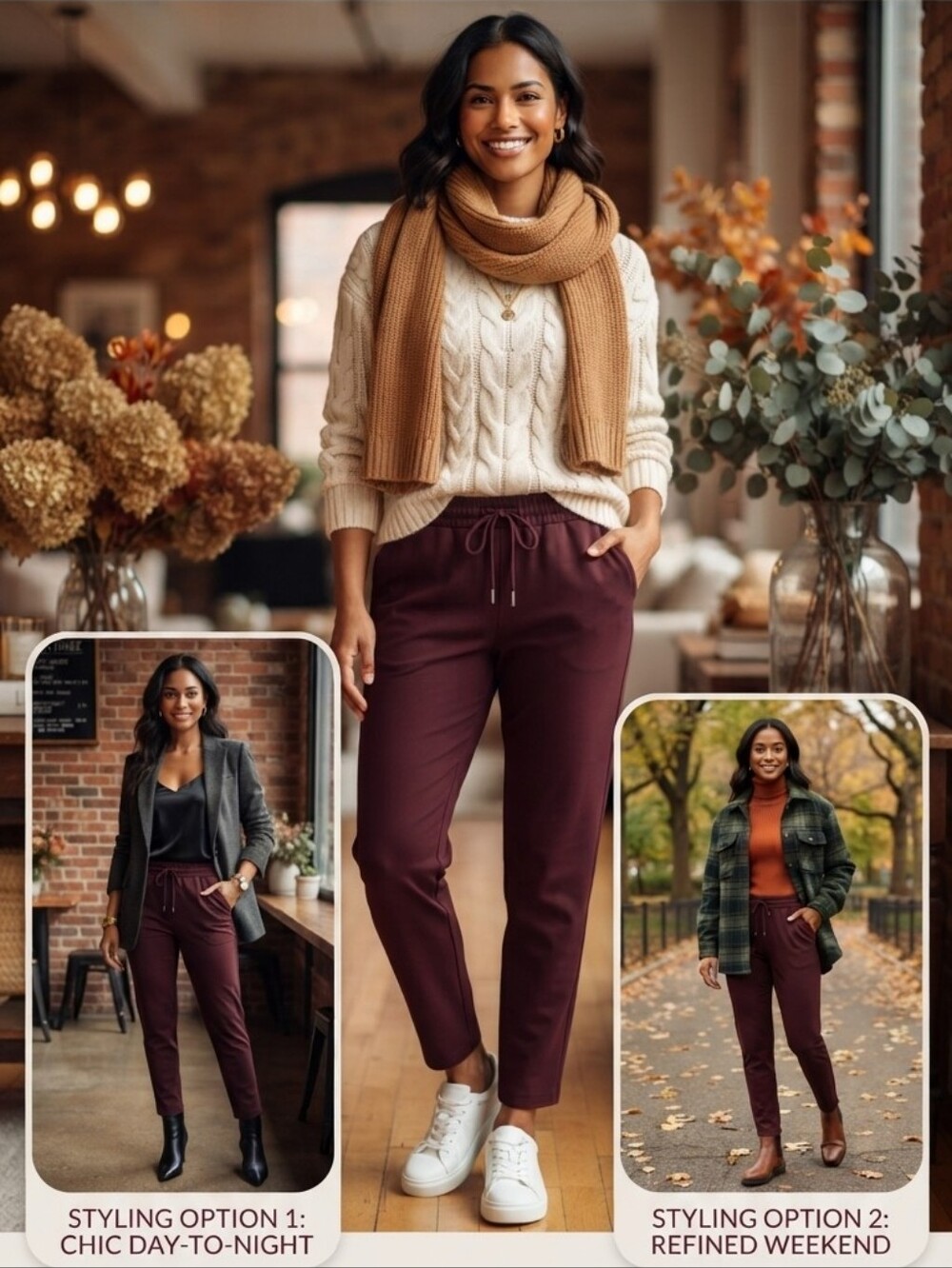Casual/Office Elastic Drawstring Pants - Deep Burgundy